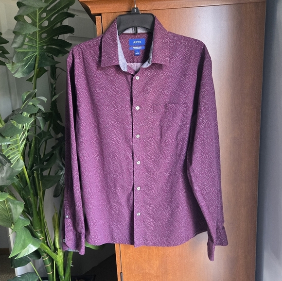 Apt 9 Seriously Soft Untucked Fit Purple Pattern Dress Shirt Mens Large - Picture 1 of 5